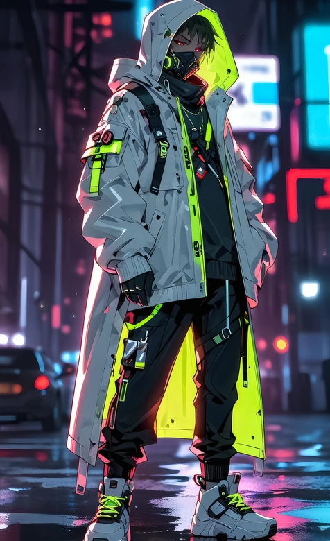 赛博朋克机能风动漫帅哥·霓虹雨夜都市 赛博朋克手机壁纸