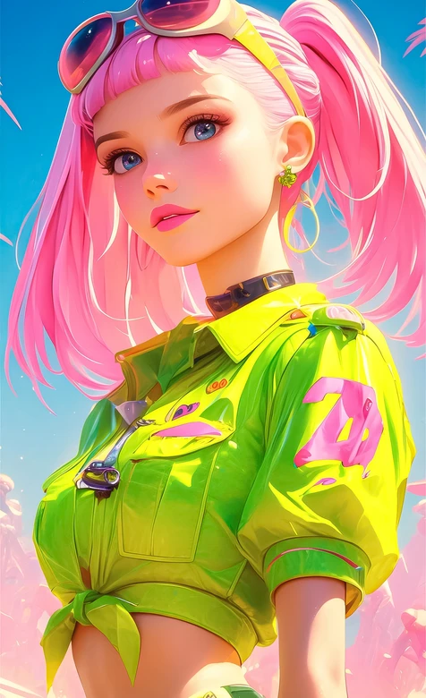 粉色双马尾少女·荧光绿潮服 二次元潮流插画 高人气壁纸