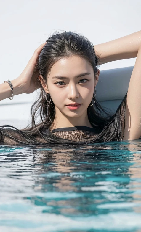 申留真·泳池湿发时尚感·清新唯美写真手机壁纸（高热度）