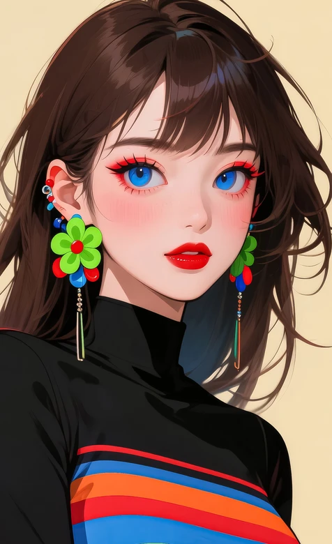 二次元插画少女·花耳饰彩虹衣 潮流手机壁纸