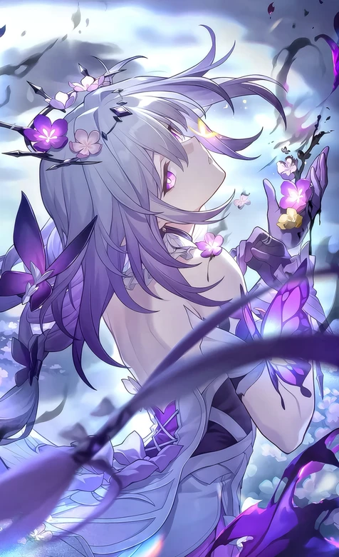 紫发花饰少女·梦幻蝶影 唯美风超高清游戏角色壁纸