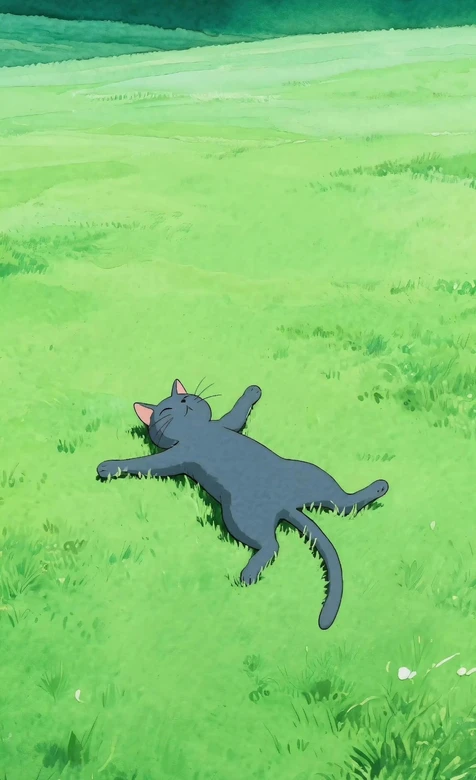 蓝猫躺卧草甸·治愈系清新手机壁纸（慵懒松弛风）