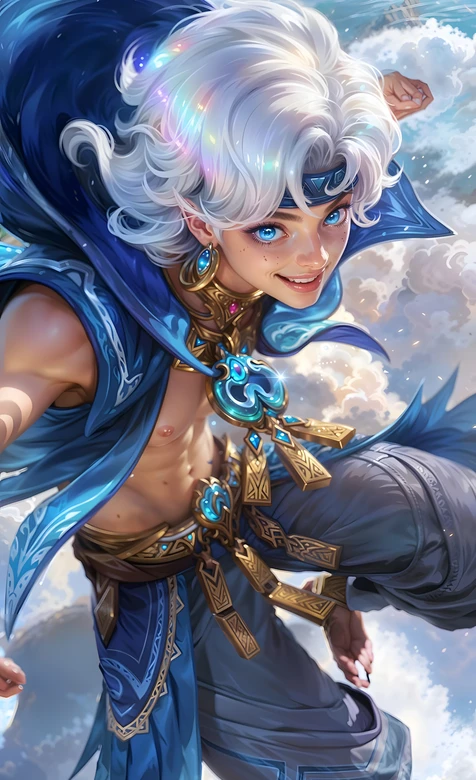 白发蓝饰冒险角色·国漫游戏风 云海热血手机壁纸精选