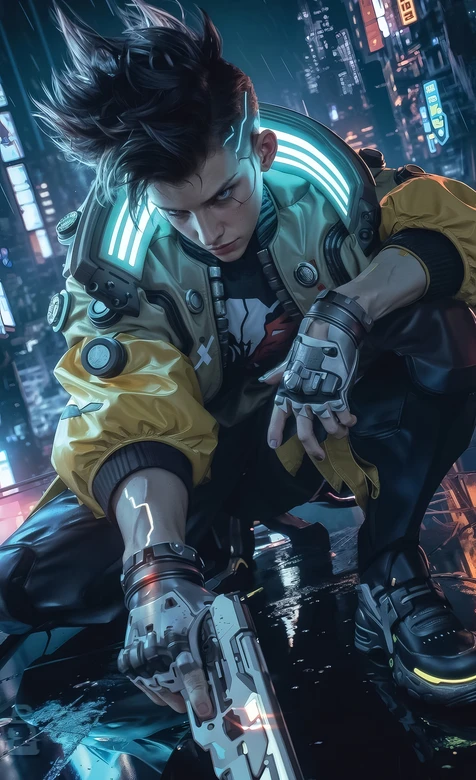 赛博朋克帅哥·科技机械感 都市雨夜游戏风壁纸（高热度：赛博朋克手机壁纸）