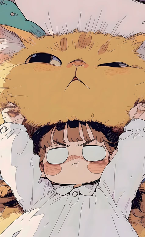 女孩抱大橘猫 治愈风插画萌系手机壁纸