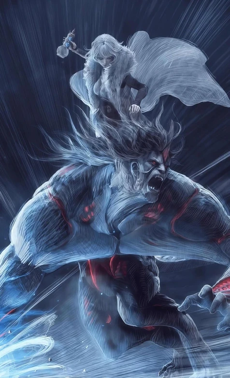 银发御姐白月魁与马克变异体 暗黑奇幻战斗手机壁纸