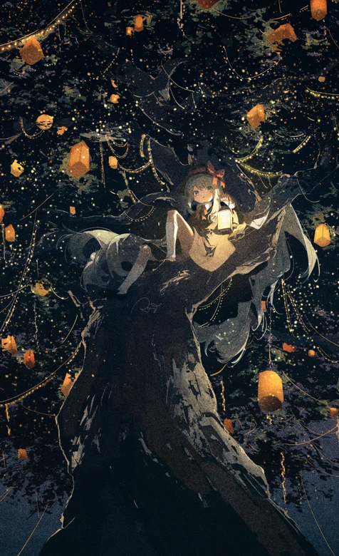 暗黑唯美风少女坐古树 夜林灯笼场景壁纸精选