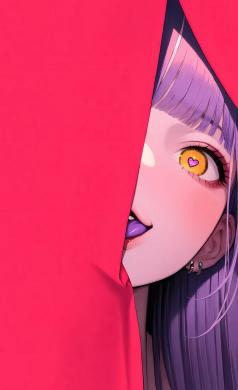 日系插画风二次元紫发少女·爱心瞳孔手机壁纸推荐