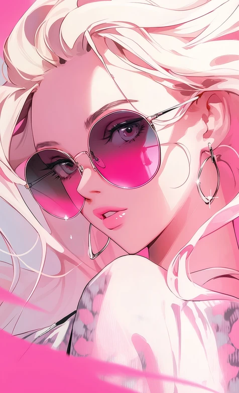 金发墨镜少女·二次元粉系插画 热门手机壁纸
