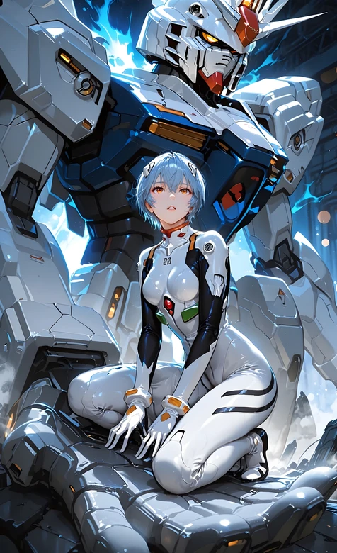 绫波丽·EVA战斗服×高达机甲 二次元科幻手机壁纸