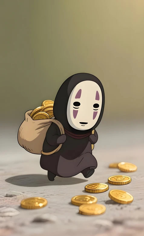 无脸男背金币袋 千与千寻治愈风动漫壁纸 高热度