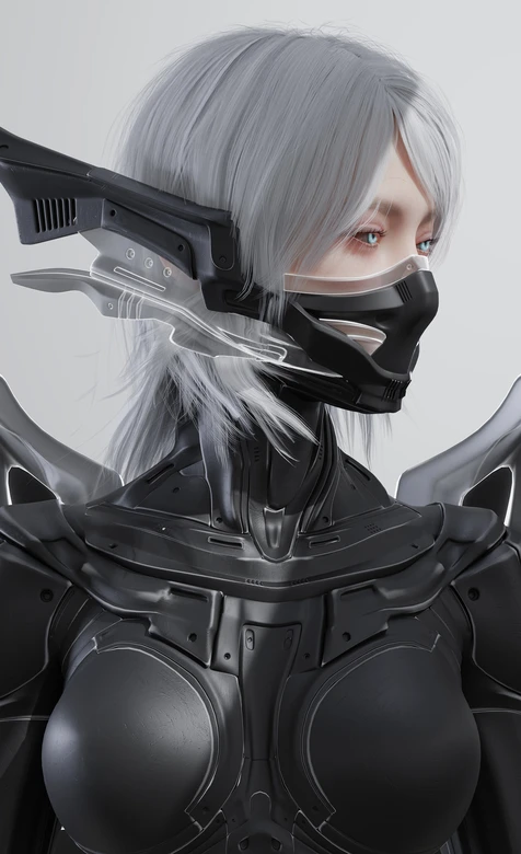 银发机甲少女·赛博朋克风 未来科幻概念壁纸（赛博朋克机甲壁纸）