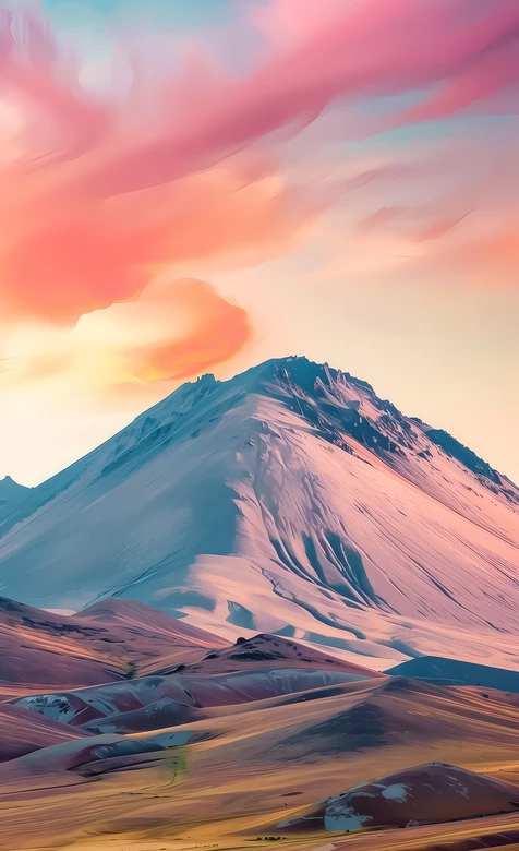 唯美梦幻雪山山峦·暖调黄昏风景手机壁纸