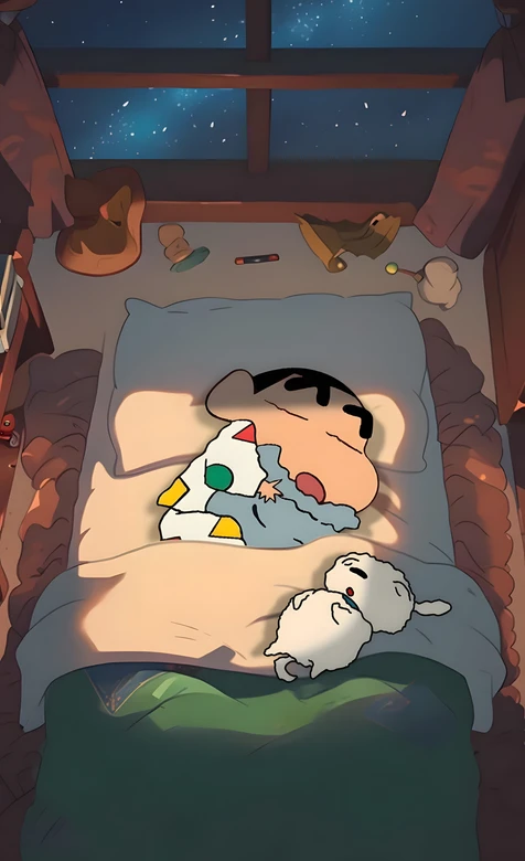 蜡笔小新·熟睡小白 日系治愈星空卧室 温馨壁纸