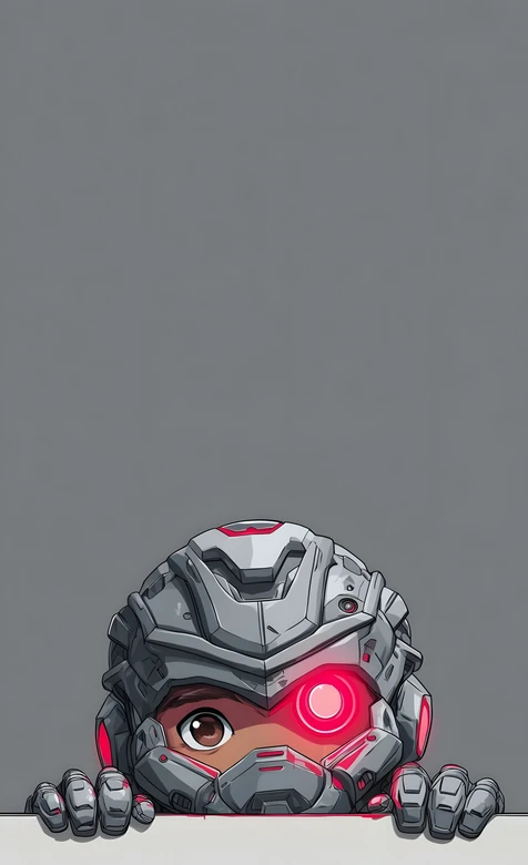 Q版机甲角色·单眼红瞳科技感 动漫风游戏手机壁纸