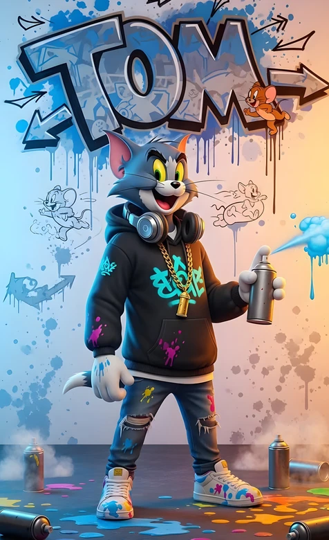 Tom（猫和老鼠）街头涂鸦潮流装扮手机壁纸（高人气动漫壁纸）