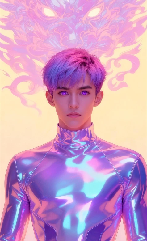 紫发紫眼帅哥·镭射紧身衣 赛博奇幻风炫彩神兽手机壁纸