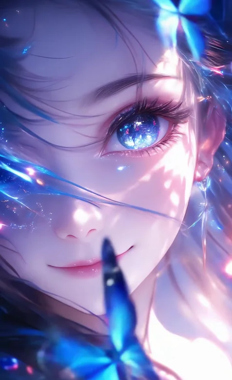 梦幻唯美二次元少女·星空眼眸蓝蝶光效 动态手机壁纸热门款