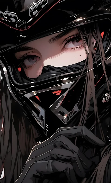 暗黑系二次元机车少女·头盔酷飒造型 高人气机车风手机壁纸