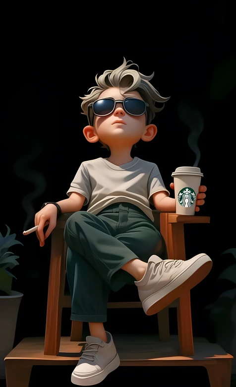潮酷男孩·墨镜星巴克香烟·写实风 热门竖屏手机壁纸