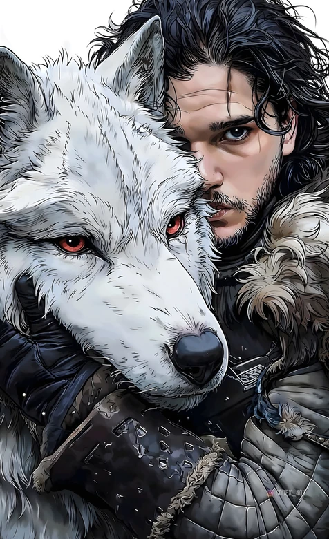 琼恩·雪诺·白灵相伴 写实漫画风《权力的游戏》影视壁纸