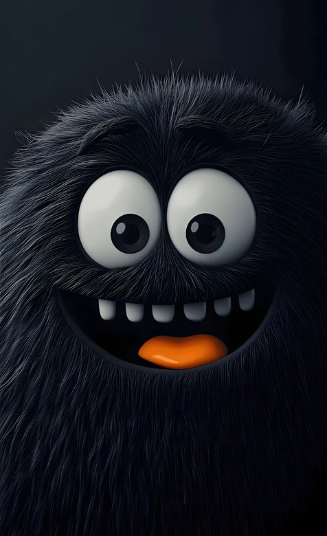 黑色毛绒卡通怪·暗黑可爱风 趣味搞怪手机壁纸