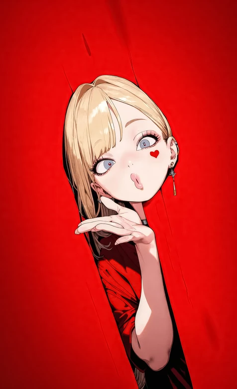 二次元日漫风金发少女·爱心贴脸俏皮吐舌 手机壁纸