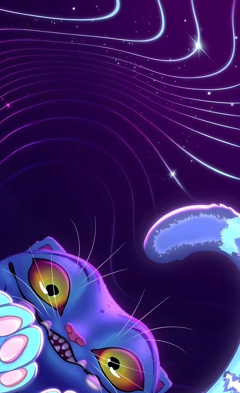 柴郡猫·霓虹迷幻 爱丽丝梦游仙境风格赛博朋克壁纸