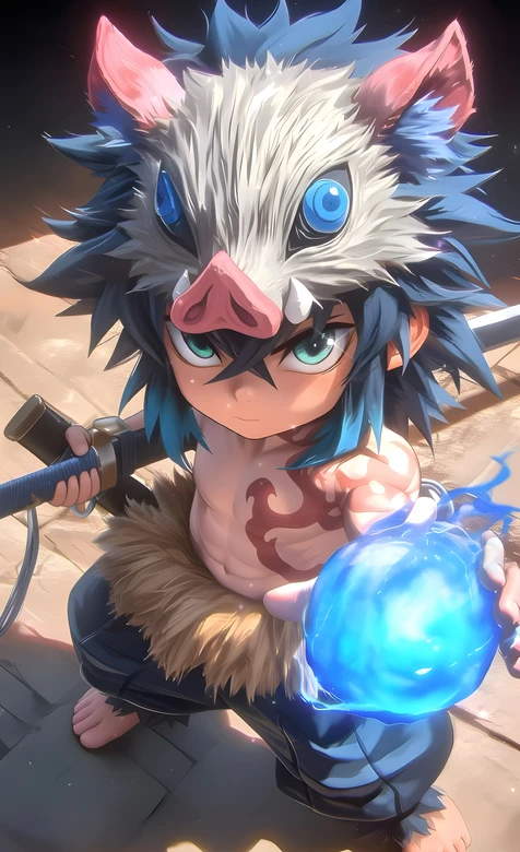 嘴平伊之助·Q版猪面持剑（鬼灭之刃二次元动漫手机壁纸热门款）