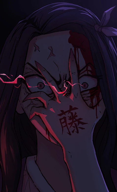 祢豆子·鬼化血纹手刻藤 暗黑日漫鬼灭之刃高燃手机壁纸