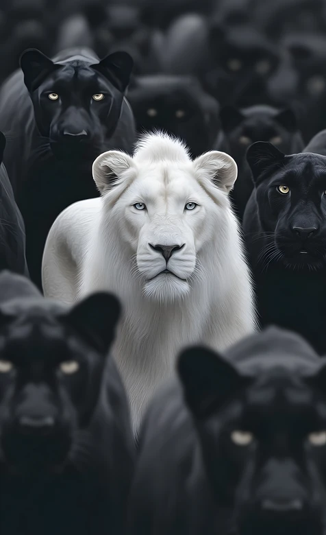 白狮·威严统领 黑豹群暗黑风 超酷动物壁纸