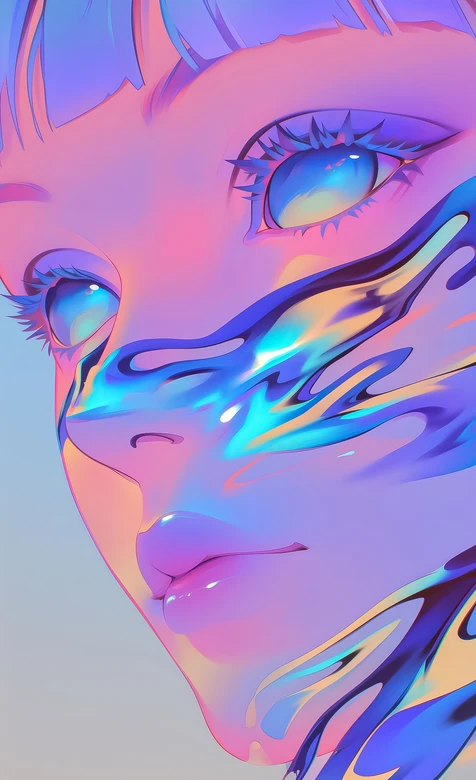 赛博风二次元少女·流体渐变唯美插画壁纸（赛博朋克少女壁纸）