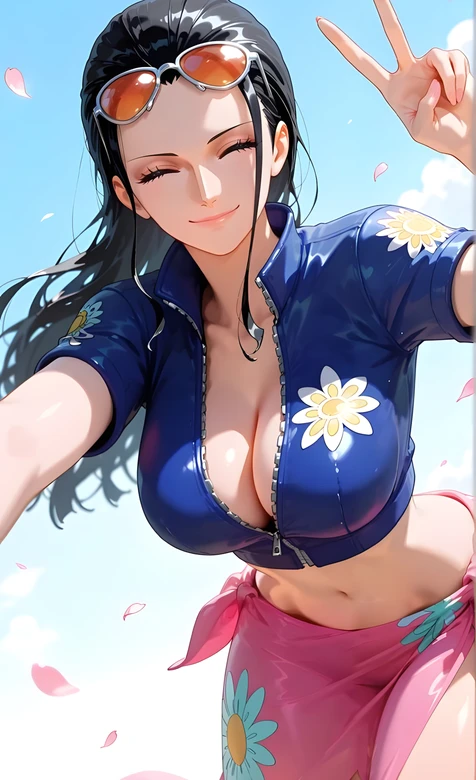 妮可·罗宾（航海王）花饰潮装墨镜 二次元活力壁纸（航海王角色壁纸）