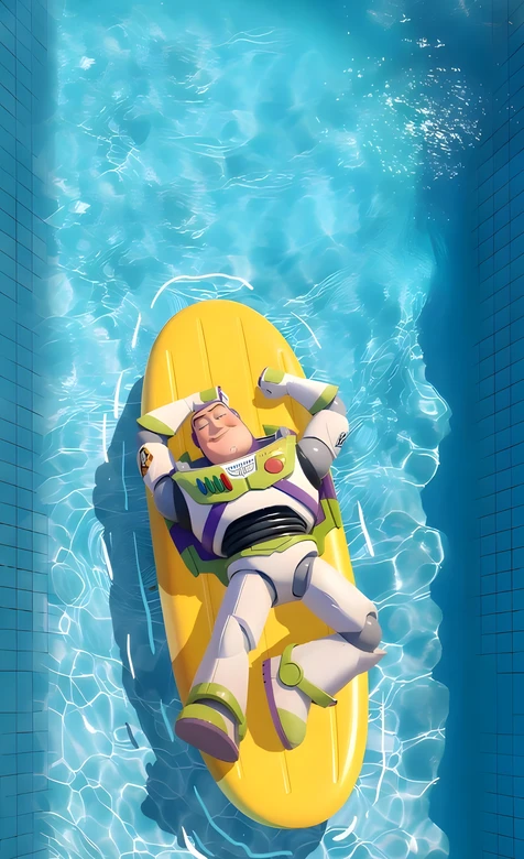 巴斯光年·泳池躺卧 玩具总动员卡通治愈风 清凉夏日壁纸