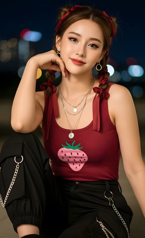 甜酷风少女·红丝带双马尾草莓背心 个性手机壁纸热榜