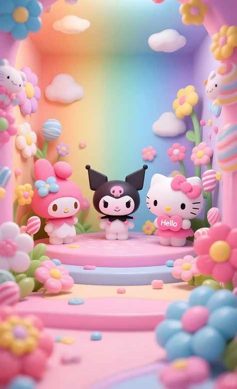 美乐蒂·库洛米·Hello Kitty 梦幻甜美风 三丽鸥卡通场景 高人气手机壁纸