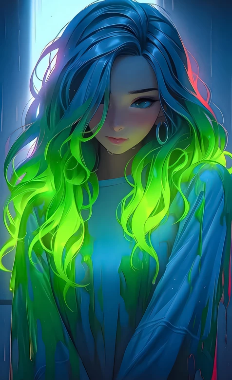 二次元渐变发色少女·赛博朋克流体质感 高人气手机壁纸