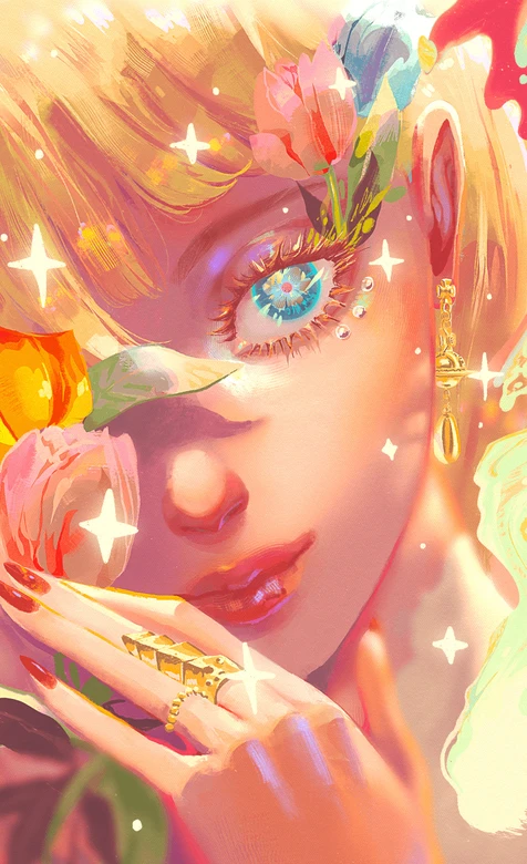 梦幻花饰形象·唯美插画风 星光眼妆高人气手机壁纸参考