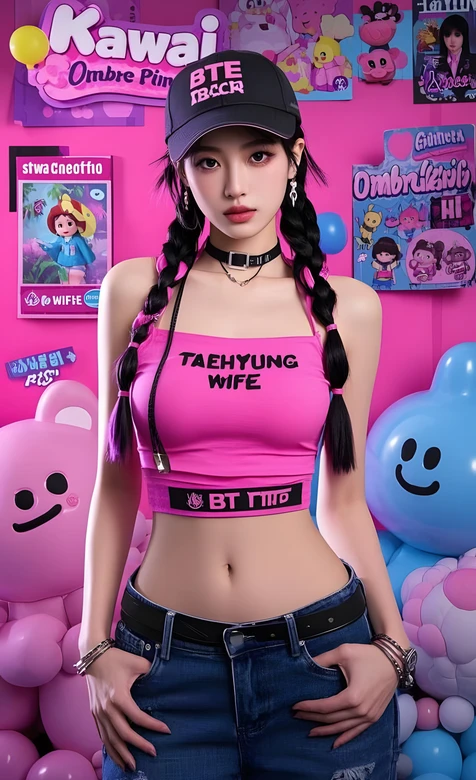 双麻花辫少女·TAEHYUNG WIFE穿搭 Kawaii甜酷风手机壁纸