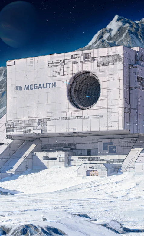 科幻未来风雪地星球巨型基地MEGALITH 手机壁纸