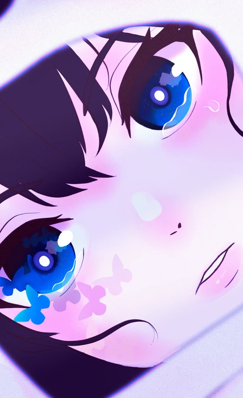 二次元唯美原创动漫人物·蓝眸蝶影 高人气竖屏手机壁纸