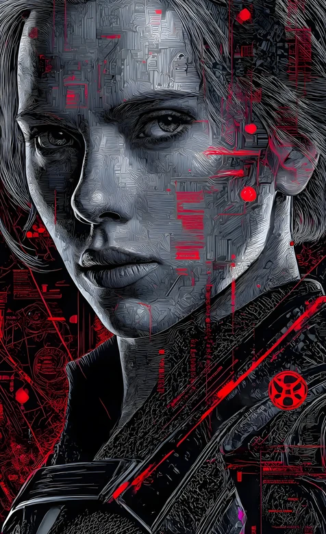 黑寡妇·机械纹路 赛博朋克风漫威影视手机壁纸（漫威英雄炫酷壁纸）