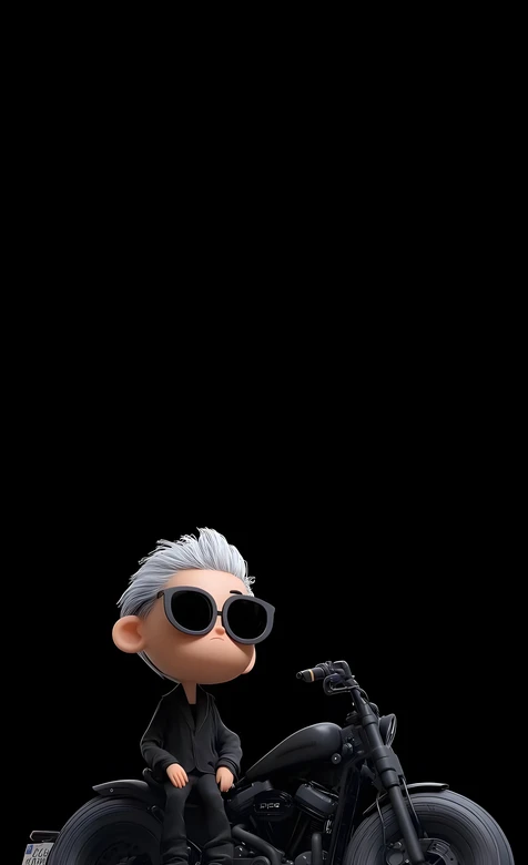 3D卡通银发潮酷男孩·暗黑风黑摩托手机壁纸（高人气机车壁纸）