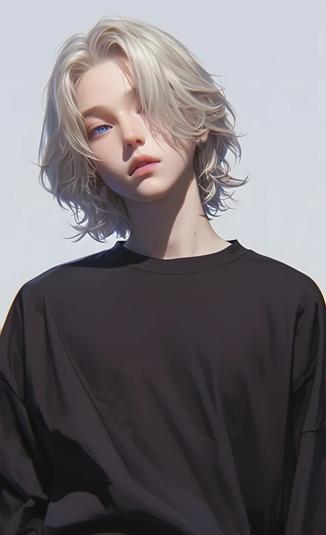 银发蓝眼帅哥·写实唯美风 潮流男生手机壁纸