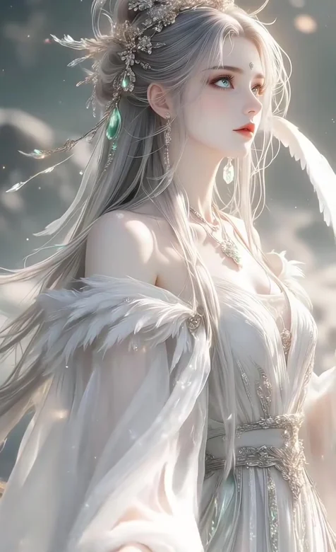 银发仙姬·羽饰仙裙 唯美仙侠古风动态手机壁纸