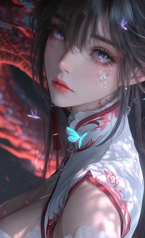 国风唯美古风美少女·幻蝶特效动态手机壁纸