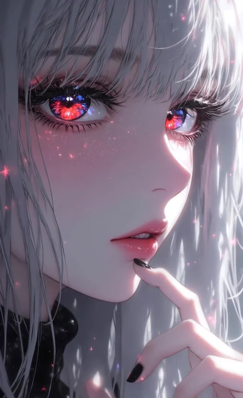 银发幻彩眼眸少女 唯美暗黑二次元动态手机壁纸