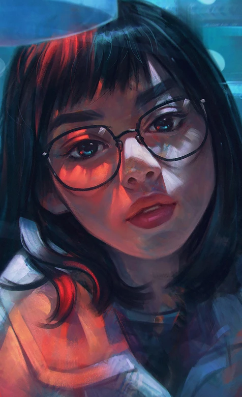 戴眼镜写实厚涂人物·光影交织 手机壁纸优选