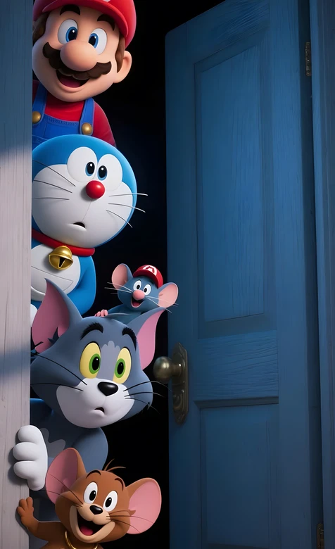 马里奥&哆啦A梦&汤姆杰瑞·3D写实风 跨IP联动手机壁纸