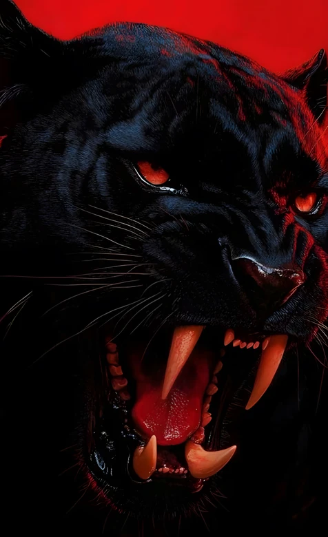 暗黑写实风血瞳黑豹·獠牙威慑 野性力量手机壁纸